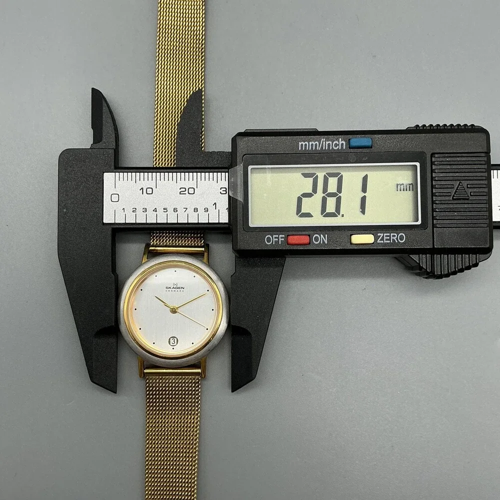 Skagen 16SGS Womens Watch 28mm Silver Gold Tone Mesh Band Date New Battery